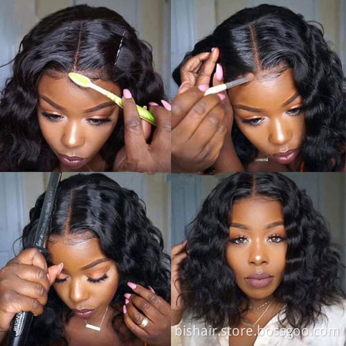 Suitable for women 100% real human hair 4x1 T part lace front body wave wig Brazilian wave wave head wig Bob wig real human hair
